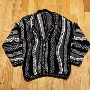 COOGI Black, Gray & White Patterned Men’s Cardigan Sweater